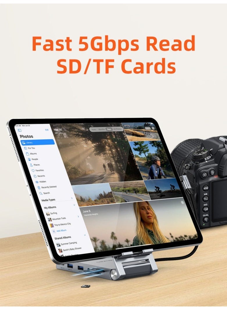 كابل تايم موزع USB-C ثماني الوظائف مع حامل قابل للطي - Image 2